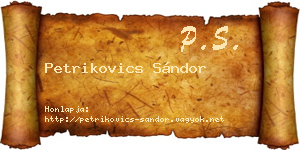 Petrikovics Sándor névjegykártya